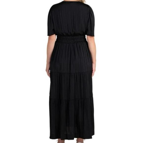 Destination Maternity Black Maxi Dress breezy flutter sleeve drapey skirt - Picture 3 of 14